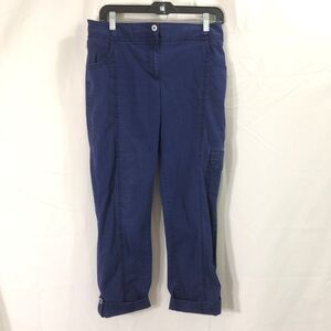 Chico's Navy Cuffed Cargo Pants Cropped Lightweight Stretch Cotton Pockets 6